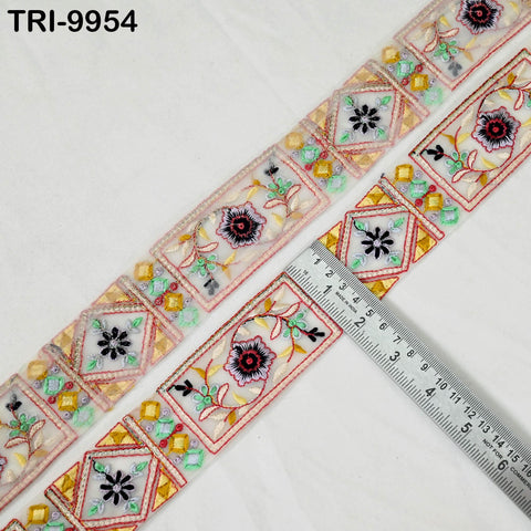 9 Yard Floral Embroidery Ribbon Indian Embroidered Trim Saree Border DIY Crafting Costume Christmas Decoration Embellishment Trimmings 5 cm.