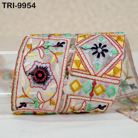 9 Yard Floral Embroidery Ribbon Indian Embroidered Trim Saree Border DIY Crafting Costume Christmas Decoration Embellishment Trimmings 5 cm.