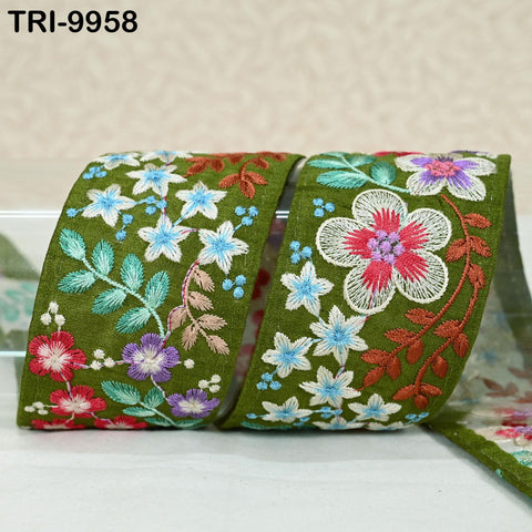 9 Yard Floral Embroidered Fabric Trim Indian Sari Border Crafting Sewing Guitar Belts Beach Bag Cushions Trimming Ribbon Embellishments 50mm