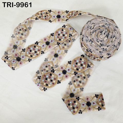 9 Yard Grey Embroidery 5cm Ribbon Crafting Sewing Costumes Dog Collar Tote Bags, Lampshades, Holiday Decor, Indian Embroidered Tapes, Laces