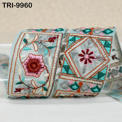 9 Yard Floral Embroidery Ribbon Indian Embroidered Trim Saree Border DIY Crafting Costume Christmas Decoration Embellishment Trimmings 5 cm.