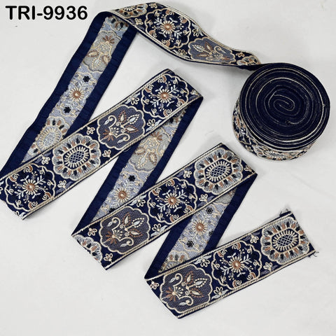 3 Yard Embroidered Crafting Sewing Costume Tote Bags Tablecloth Lampshade Home Decor Blue 5 cm Embroidery Trims Ribbons Indian Sari Border