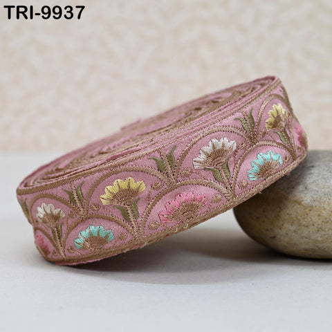 9 Yard Pink 4 cm Embroidery Trims Ribbon Indian Sari Border Embroidered Crafting Sewing Costume Tote Bags Tablecloth Lampshade Home Decor