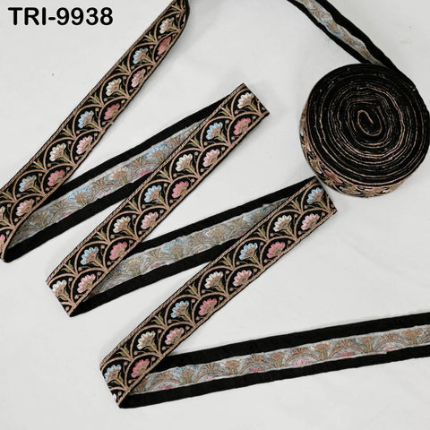 9 Yard Black 4 cm Embroidery Trims Ribbon Indian Sari Border Embroidered Crafting Sewing Costume Tote Bags Tablecloth Lampshade Home Decor