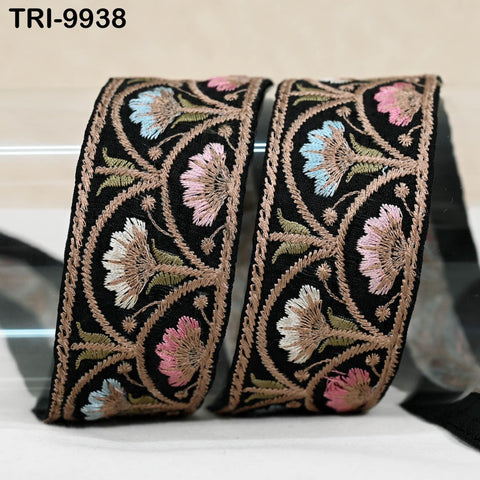 9 Yard Black 4 cm Embroidery Trims Ribbon Indian Sari Border Embroidered Crafting Sewing Costume Tote Bags Tablecloth Lampshade Home Decor