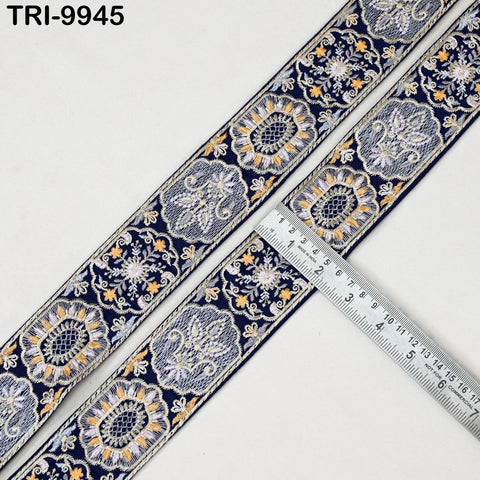 9 Yard Navy Blue 5 cm Embroidery Trims Ribbons Indian Sari Border Embroidered Crafting Sewing Costume Tote Bags Tablecloth Lampshade Decor
