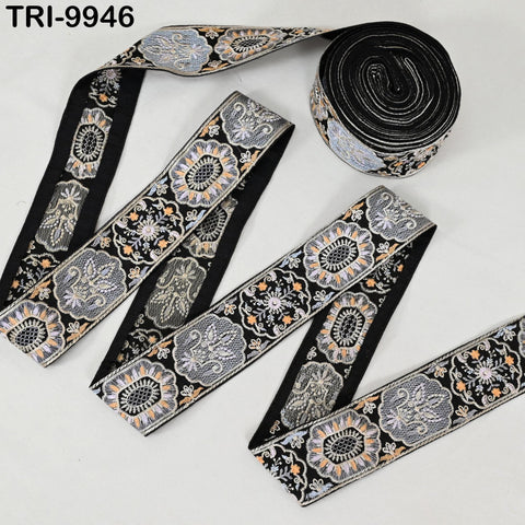 9 Yard Black 5 cm Embroidery Trims Ribbons Indian Sari Border Embroidered Crafting Sewing Costume Tote Bags Tablecloth Lampshade Home Decor
