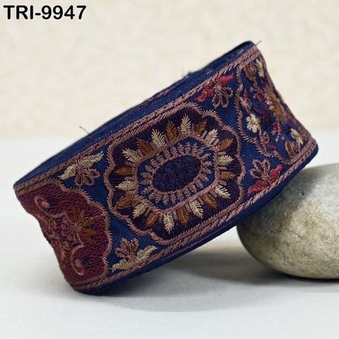 9 Yard Navy Blue 5 cm Embroidery Trims Ribbons Indian Sari Border Embroidered Crafting Sewing Costume Tote Bags Tablecloth Lampshade Decor