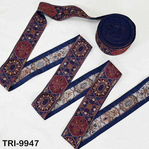 3 Yard Navy Blue 5 cm Embroidery Trims Ribbons Indian Sari Border Embroidered Crafting Sewing Costume Tote Bags Tablecloth Lampshade Decor