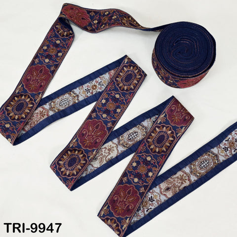 9 Yard Navy Blue 5 cm Embroidery Trims Ribbons Indian Sari Border Embroidered Crafting Sewing Costume Tote Bags Tablecloth Lampshade Decor