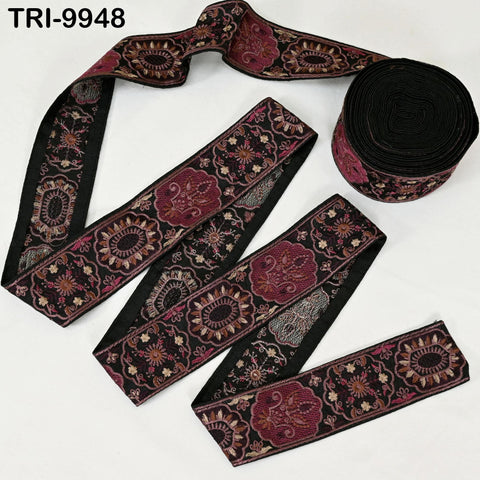 9 Yard Black 5 cm Embroidery Trims Ribbons Indian Sari Border Embroidered Crafting Sewing Costume Tote Bags Tablecloth Lampshade Home Decor
