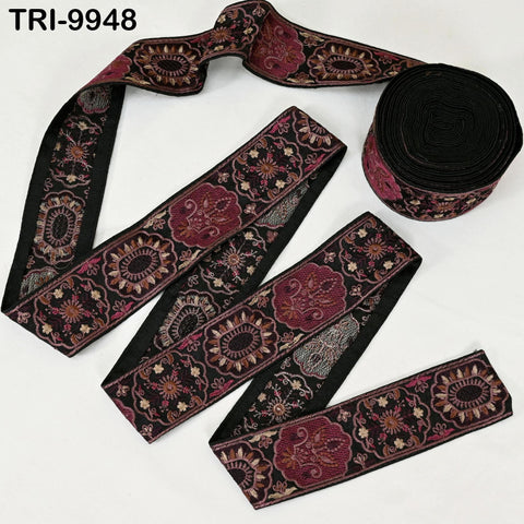 9 Yard Black 5 cm Embroidery Trims Ribbons Indian Sari Border Embroidered Crafting Sewing Costume Tote Bags Tablecloth Lampshade Home Decor