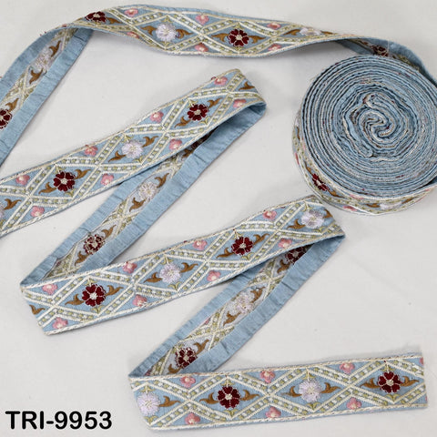 9 Yard Grey 4 cm Embroidery Trims Ribbon Indian Sari Border Embroidered Crafting Sewing Costume Tote Bags Tablecloth Home Decor Lampshade