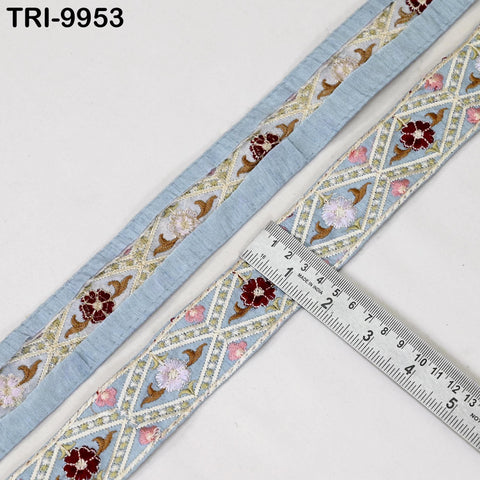 9 Yard Grey 4 cm Embroidery Trims Ribbon Indian Sari Border Embroidered Crafting Sewing Costume Tote Bags Tablecloth Home Decor Lampshade