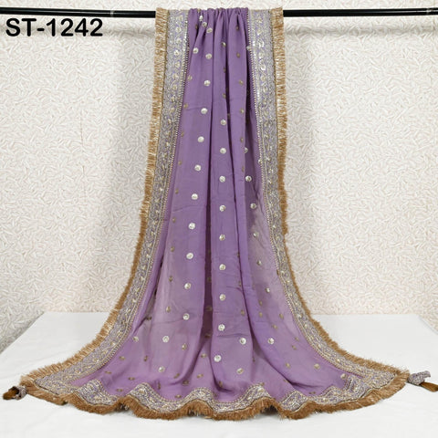 Lavender Georgette Dupatta for women, Bridal Wedding lehenga Chunni/Veil Sequin Scarf Indian Ethnic Dress Stole Ideal Gift Bridesmaid