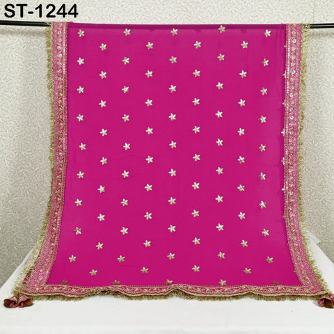 Magenta Georgette Dupatta for women, Bridal Wedding lehenga Chunni/Veil Sequin Scarf Indian Ethnic Dress Stole Ideal Gift Bridesmaid