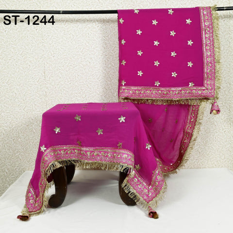 Magenta Georgette Dupatta for women, Bridal Wedding lehenga Chunni/Veil Sequin Scarf Indian Ethnic Dress Stole Ideal Gift Bridesmaid