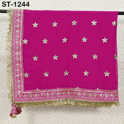Magenta Georgette Dupatta for women, Bridal Wedding lehenga Chunni/Veil Sequin Scarf Indian Ethnic Dress Stole Ideal Gift Bridesmaid