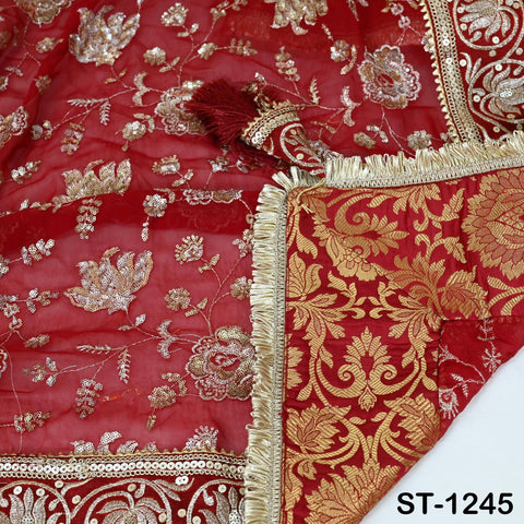 Maroon Georgette Designer Dupatta for women, Bridal Wedding lehenga Chunni/Veil Sequin Scarf Indian Ethnic Dress Stole Ideal Gift Bridesmaid