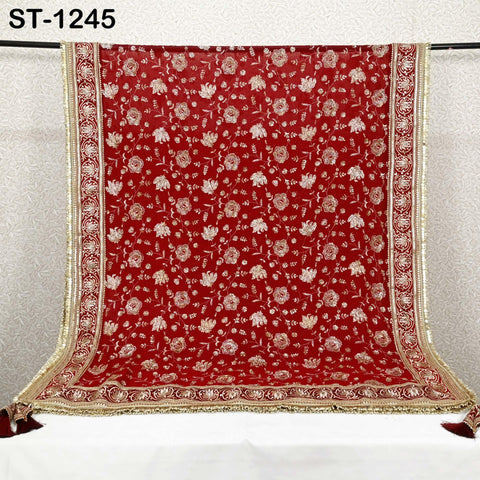 Maroon Georgette Designer Dupatta for women, Bridal Wedding lehenga Chunni/Veil Sequin Scarf Indian Ethnic Dress Stole Ideal Gift Bridesmaid