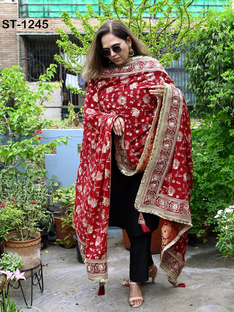 Maroon Georgette Designer Dupatta for women, Bridal Wedding lehenga Chunni/Veil Sequin Scarf Indian Ethnic Dress Stole Ideal Gift Bridesmaid