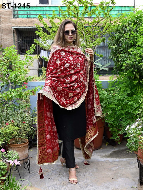 Maroon Georgette Designer Dupatta for women, Bridal Wedding lehenga Chunni/Veil Sequin Scarf Indian Ethnic Dress Stole Ideal Gift Bridesmaid