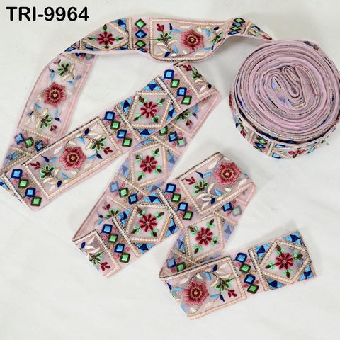 9 Yard Floral Embroidery Ribbon Indian Embroidered Trim Saree Border DIY Crafting Costume Christmas Decoration Embellishment Trimmings 5 cm.