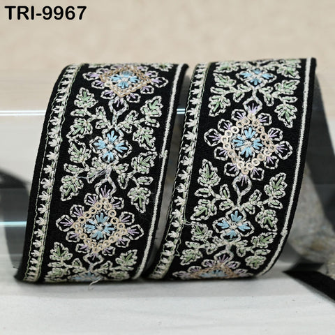 9 Yard Black Embroidery Ribbon 4cm Trim Embroidered Indian Sari Embellishments DIY Crafting Cats Dogs Collar Trimmings Headband Saree Border