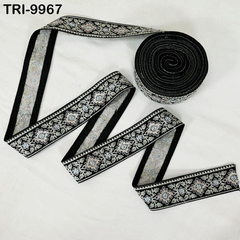 9 Yard Black Embroidery Ribbon 4cm Trim Embroidered Indian Sari Embellishments DIY Crafting Cats Dogs Collar Trimmings Headband Saree Border