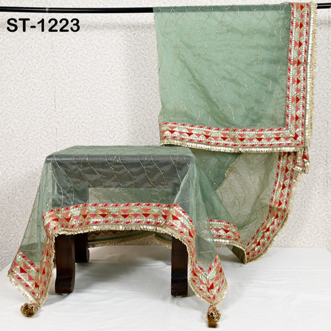 Mint Organza Designer Dupatta for women, Bridal Wedding lehenga Chunni/Veil Beads Sequin Scarf Indian Ethnic Dress Stole Gift Bridesmaid