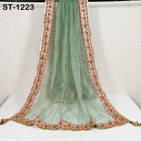 Mint Organza Designer Dupatta for women, Bridal Wedding lehenga Chunni/Veil Beads Sequin Scarf Indian Ethnic Dress Stole Gift Bridesmaid
