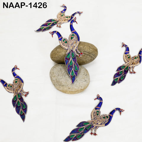 2 Pair Gold Peacock Zardozi Patches (6.5 Inch) | Embroidered Appliques Indian Handmade Sewing DIY Crafting Clothing Accessory