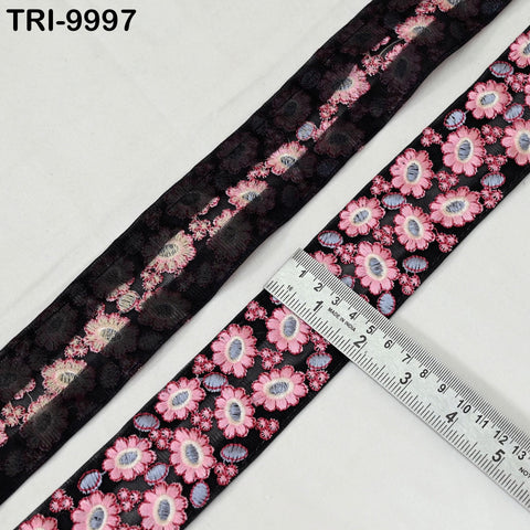 9 Yard Indian Embroidery Ribbons 5cm Trim Border Embroidered Crafting Tote Bag Theatrical Costumes Christmas Holiday Ornaments Home Pink