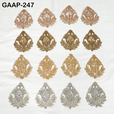 4 Gold Zardozi Appliqué Patches | Handcrafted Indian Embroidery Motifs | Bridal Wear, Costume, Boutique Supply Craft & Home Decor Accessory