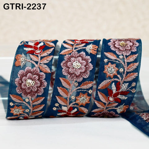 9 Yard Embroidery Trim Ribbon Tapes | Embroidered Fabric Sari Border | Gift Wrapping Lace Embellishment DIY Sewing Crafting Dog Collars 35mm