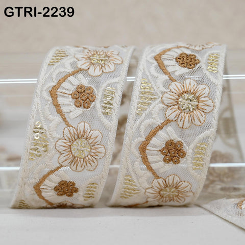 9 Yard White Embroidery Ribbon 4cm Fabric Trim Embroidered Border DIY Crafting Sewing Indian Tote Bags Theatrical Costumes Holiday Ornaments