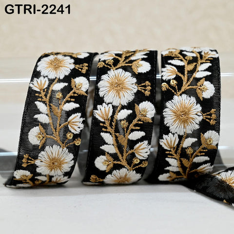 9 Yard Embroidery Ribbon 4cm Fabric Trim Embroidered Border DIY Crafting Sewing Indian Tote Bags Theatrical Costumes Holiday Ornaments Black