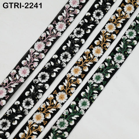 9 Yard Embroidery Ribbon 4cm Fabric Trim Embroidered Border DIY Crafting Sewing Indian Tote Bags Theatrical Costumes Holiday Ornaments Black