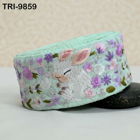 9 Yard Embroidery Rabbit Ribbons 6cm Indian Border Embroidered Crafting Sewing Tablecloth Lampshade Home Decor Costumes Trimmings Ice Green