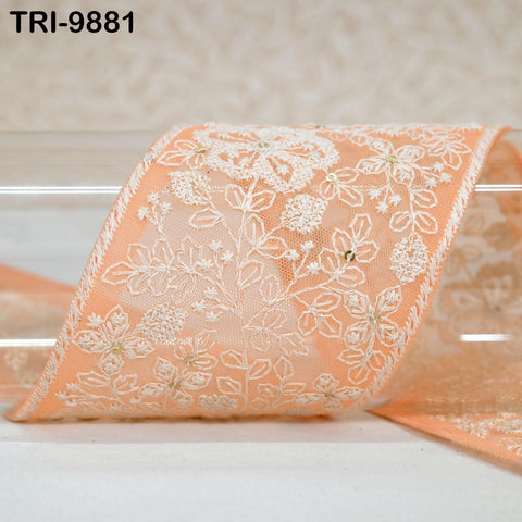 9 Yard Embroidery Ribbons Trim Embellishment Embroidered Saree Border Theatrical Costumes Crafting Sew Holidays Wreaths Decor Peach