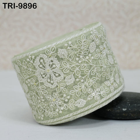 9 Yard Embroidery Ribbons Trim Embellishment Embroidered Saree Border Theatrical Costumes Crafting Sew Holidays Wreaths Decor Pale Green