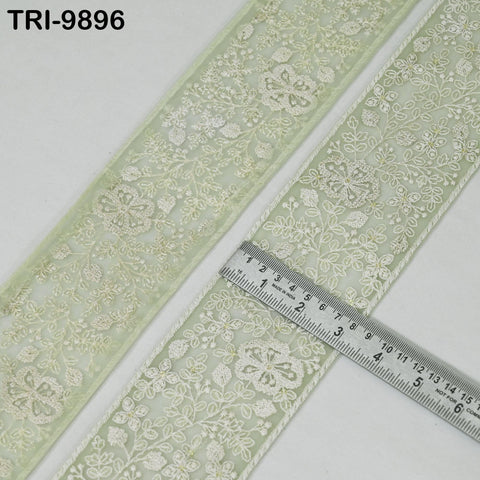 9 Yard Embroidery Ribbons Trim Embellishment Embroidered Saree Border Theatrical Costumes Crafting Sew Holidays Wreaths Decor Pale Green