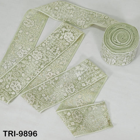 9 Yard Embroidery Ribbons Trim Embellishment Embroidered Saree Border Theatrical Costumes Crafting Sew Holidays Wreaths Decor Pale Green