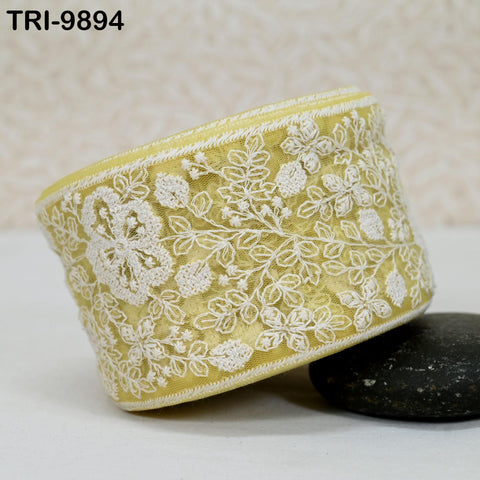 9 Yard Embroidery Ribbons Trim Embellishment Embroidered Saree Border Theatrical Costumes Crafting Sew Holidays Wreaths Decor Yellow
