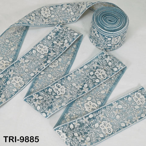 9 Yard Embroidery Ribbons Trim Embellishment Embroidered Saree Border Theatrical Costumes Crafting Sew Holidays Wreaths Decor Sky Blue