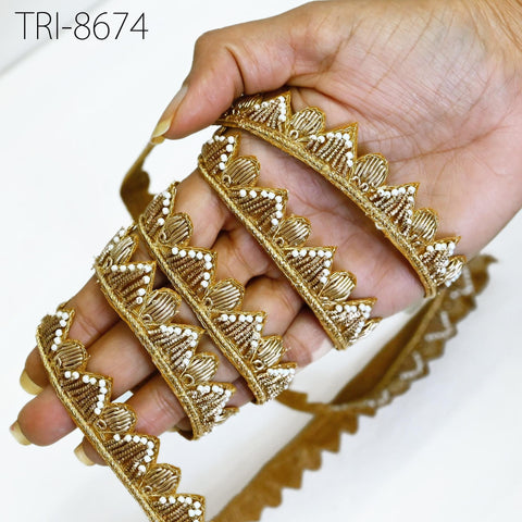 9 Yard Gold Zardozi Trim Indian Laces Costume Wedding Dress Tapes ribbon Bridal Belt Sashes Decorative Crafting Sewing Sari Border