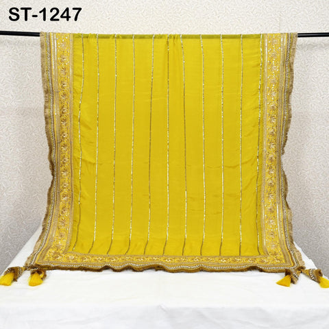 Yellow Dupatta Handcrafted Chiffon Indian Bridal Wedding lehenga Heavy Chunni Veil Gota Patti Sequin Scarf Dress Gift Her Bridesmaid