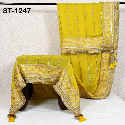 Yellow Dupatta Handcrafted Chiffon Indian Bridal Wedding lehenga Heavy Chunni Veil Gota Patti Sequin Scarf Dress Gift Her Bridesmaid