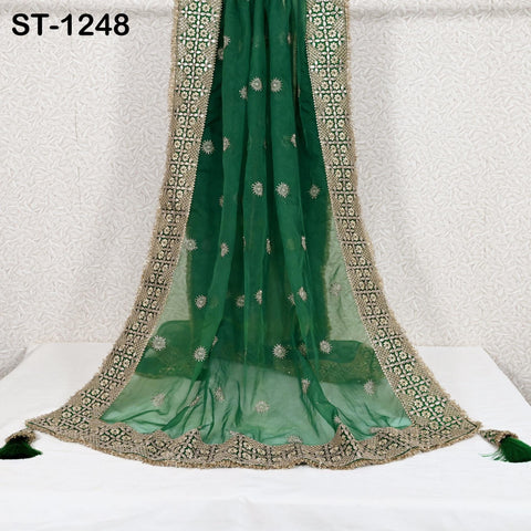 Green Designer Dupatta Organza Gota Patti Bridal Mehendi Heavy Chunni Women Sequin Scarf Match with Indian Dresses Festive Gift Wife, Mother