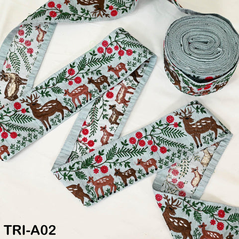 9 Yard Embroidered Reindeer Ribbon Trims Embroidery Fabric Border Crafting Theatrical Costumes Christmas Holiday Decorations 8 cm Grey